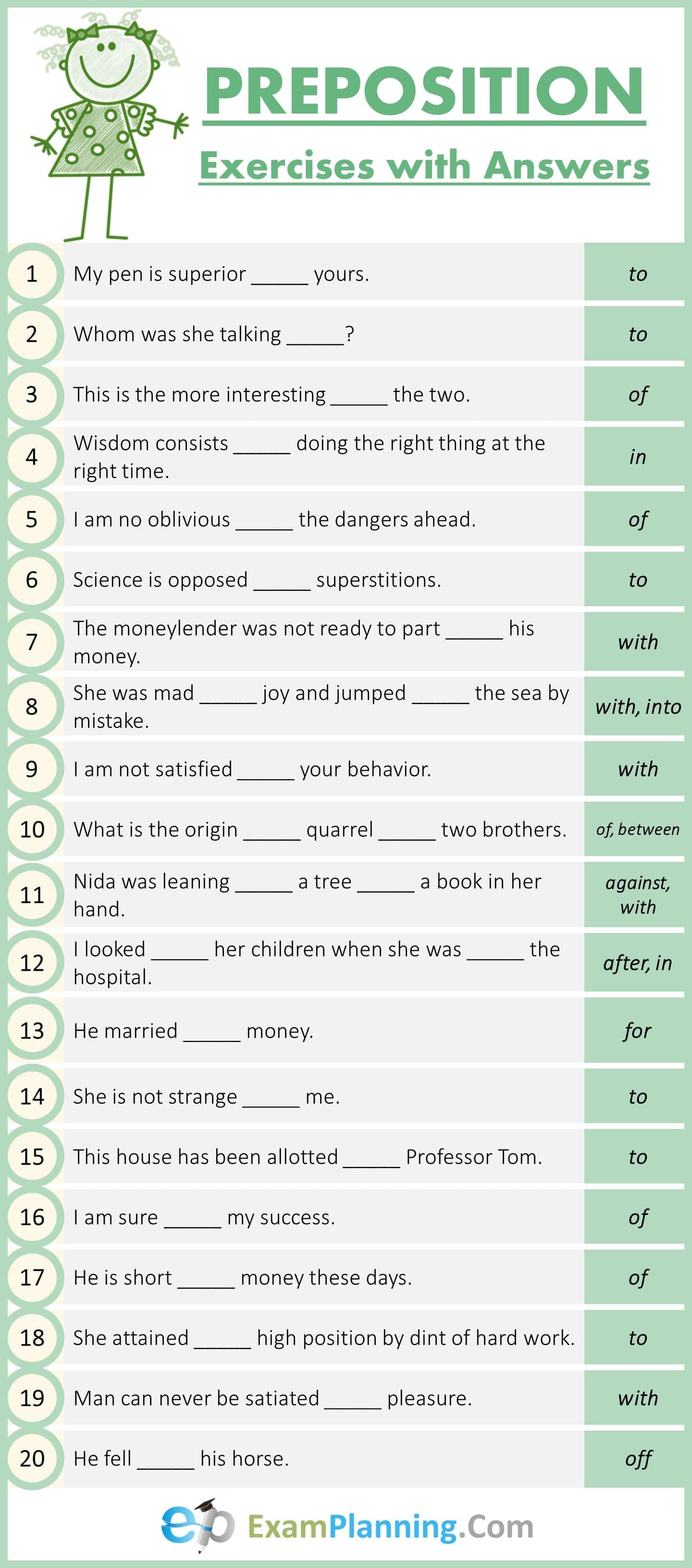 Mixed Preposition Exercises With Answers ExamPlanning